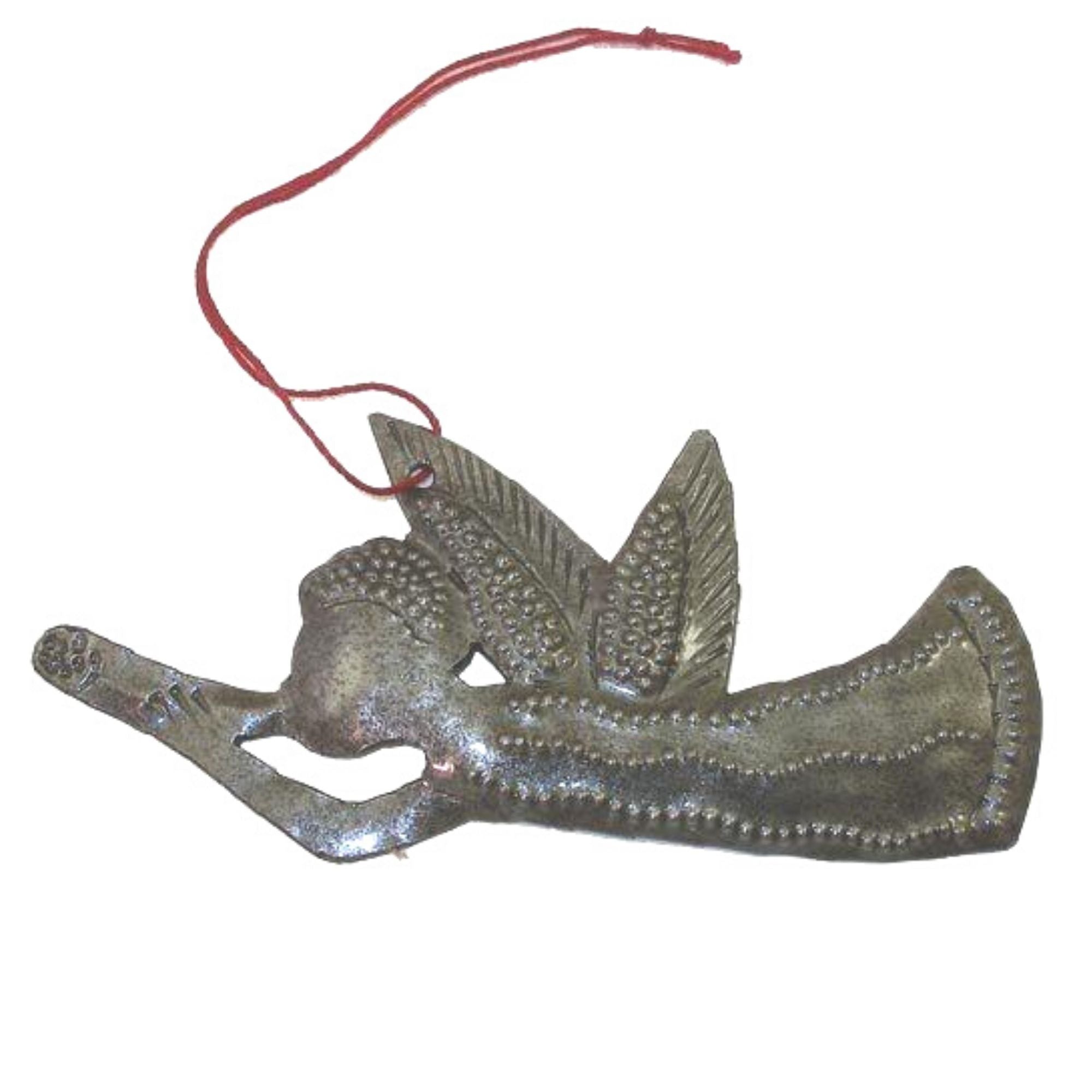 Angel with Trumpet Haitian Metal Drum Christmas Ornament (4" x 2")
