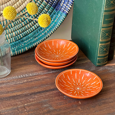 4-Pack - Painted Soapstone Carved Dish, Orange Etching