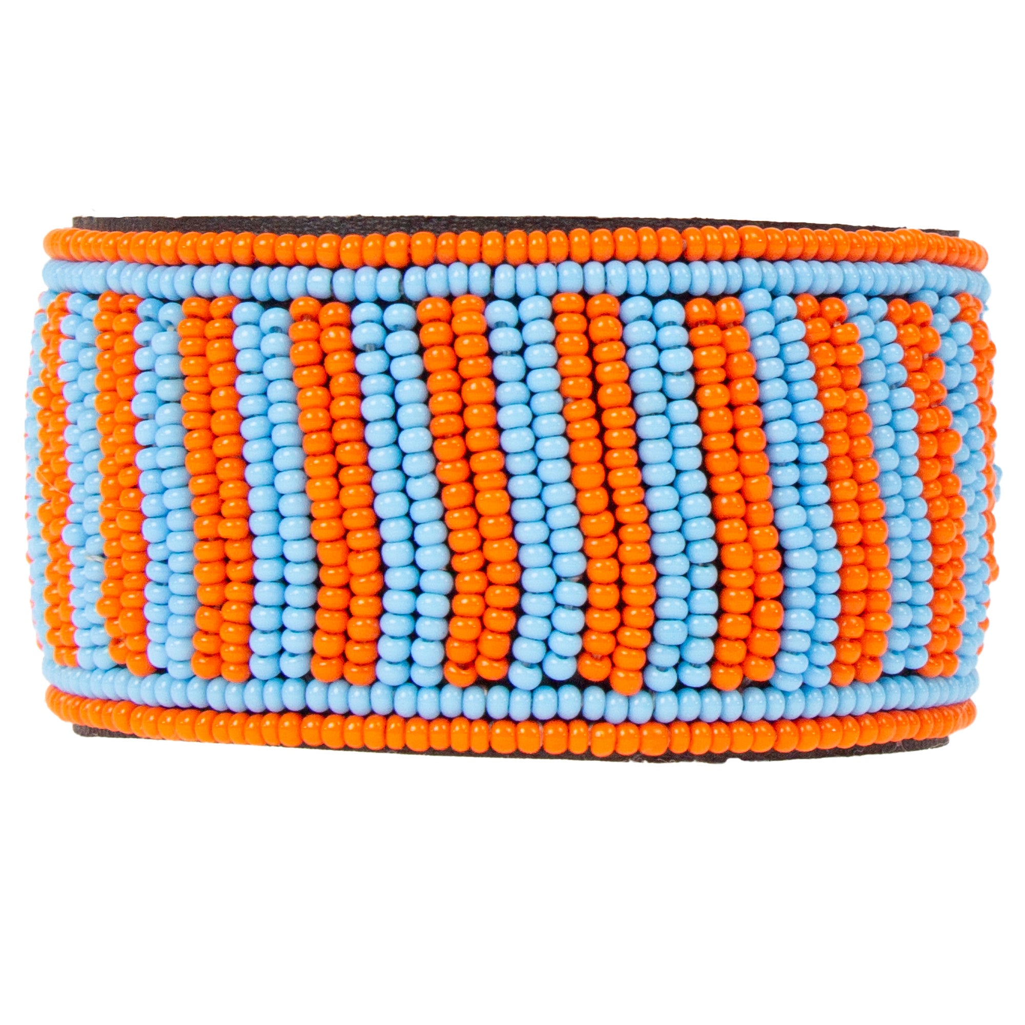 Maasai Bead Leather Wrap Bracelet, Orange and Turquoise