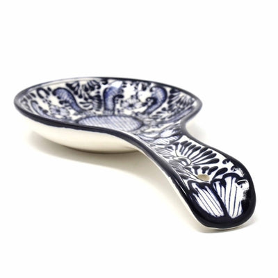 Encantada Handmade Pottery Spoon Rest, Blue Flower