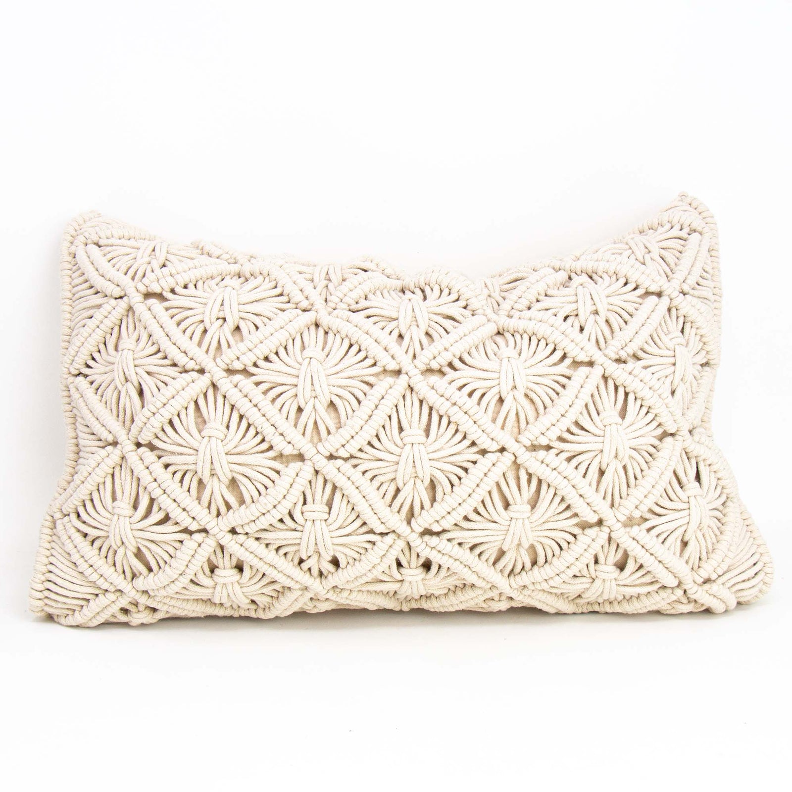 Macrame Pillow, Rectangular Beige