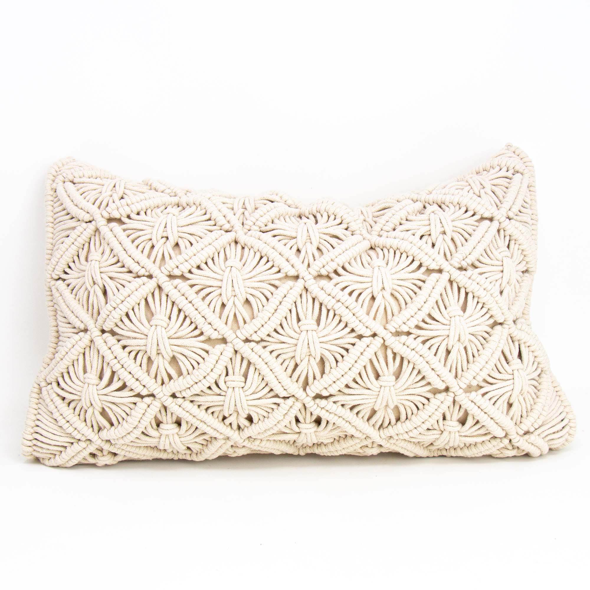 Macrame Pillow, Rectangular Beige