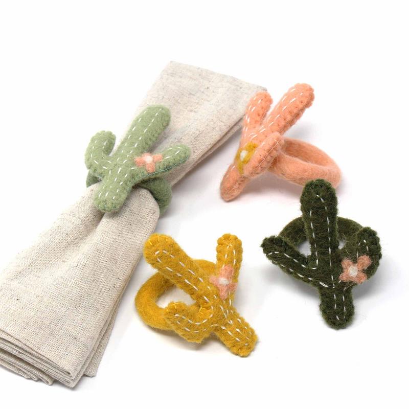 Assorted Cactus Felt Napkin Rings, Set of 4