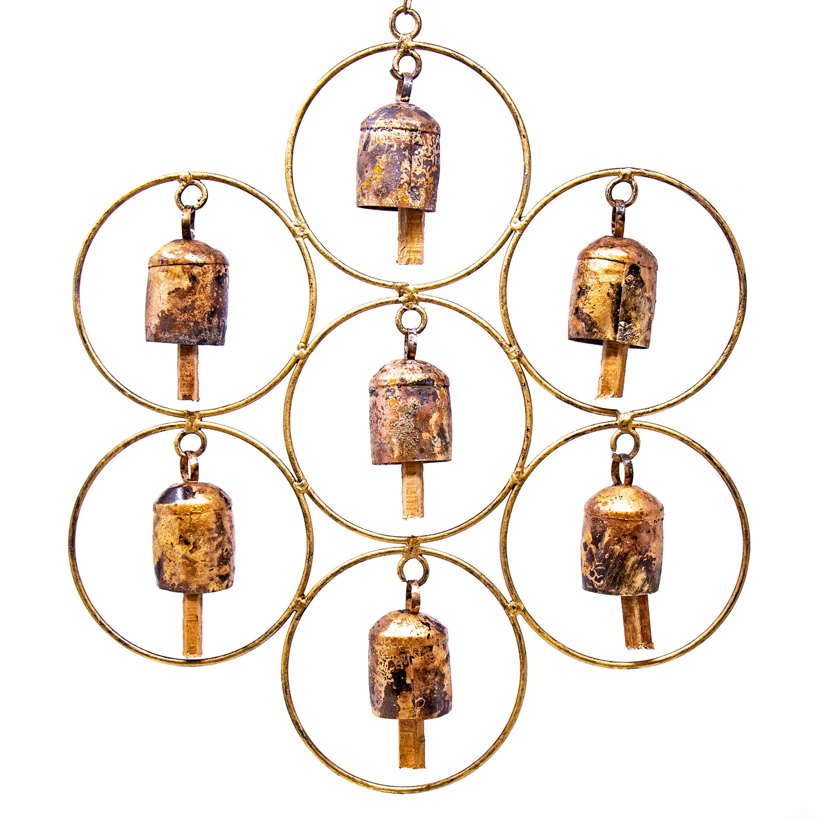 Handcast Recycled Iron Garden Chime with Seven Bells