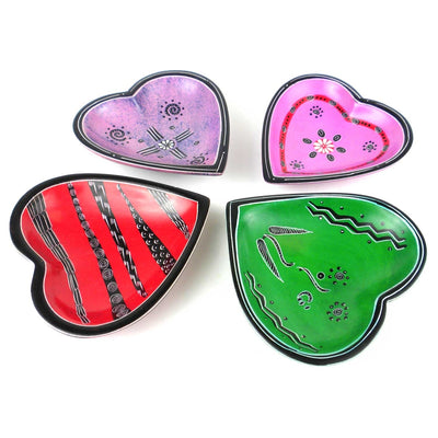 Single Soapstone Heart Bowls - Medium 5-inch - Tribal Design