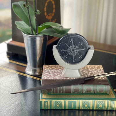 Soapstone Compass Sculpture - Dark Gray Stone