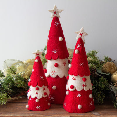 Christmas Tree Topper or Tabletop Decor, Set of 3 Red
