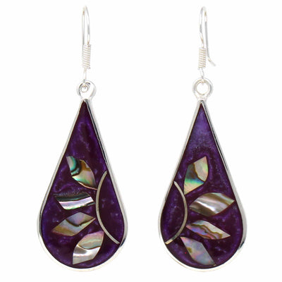 Deep Purple with Abalone Petals Teardrop Earrings