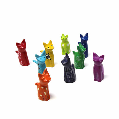 5-Pack - Soapstone Sitting Cats Sculptures - Mini - Assorted Colors