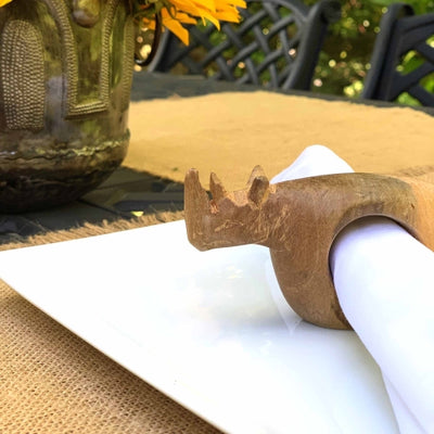 Mahogany Rhino Napkin Rings, Set of 6