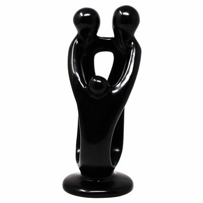 Single Soapstone Family Sculptures - 8-inch - Black Finish