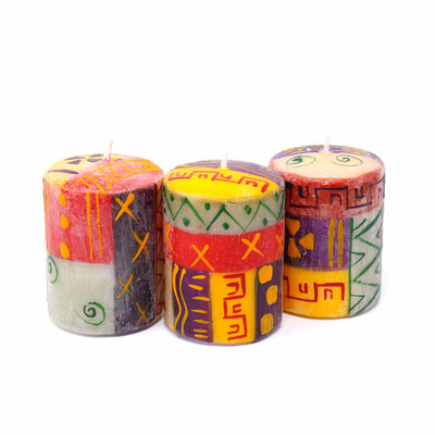Hand-Painted Votive Candles, Boxed Set of 3 (Indabuko Design)