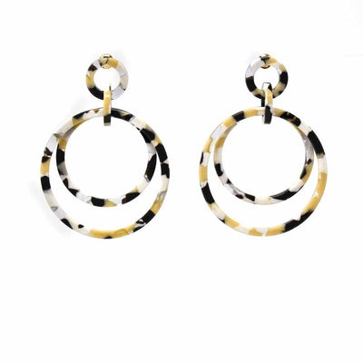 Light Tortoise Shell Double Circle Drop Earrings