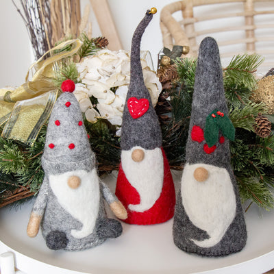 Handcrafted Felt Holiday Gnomes, Set of 3