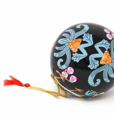 Handpainted Ornament Birds and Flowers, Black - Pack of 3