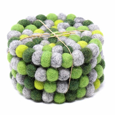 Heart Chakra Green Felt Ball Coasters, Set of 4