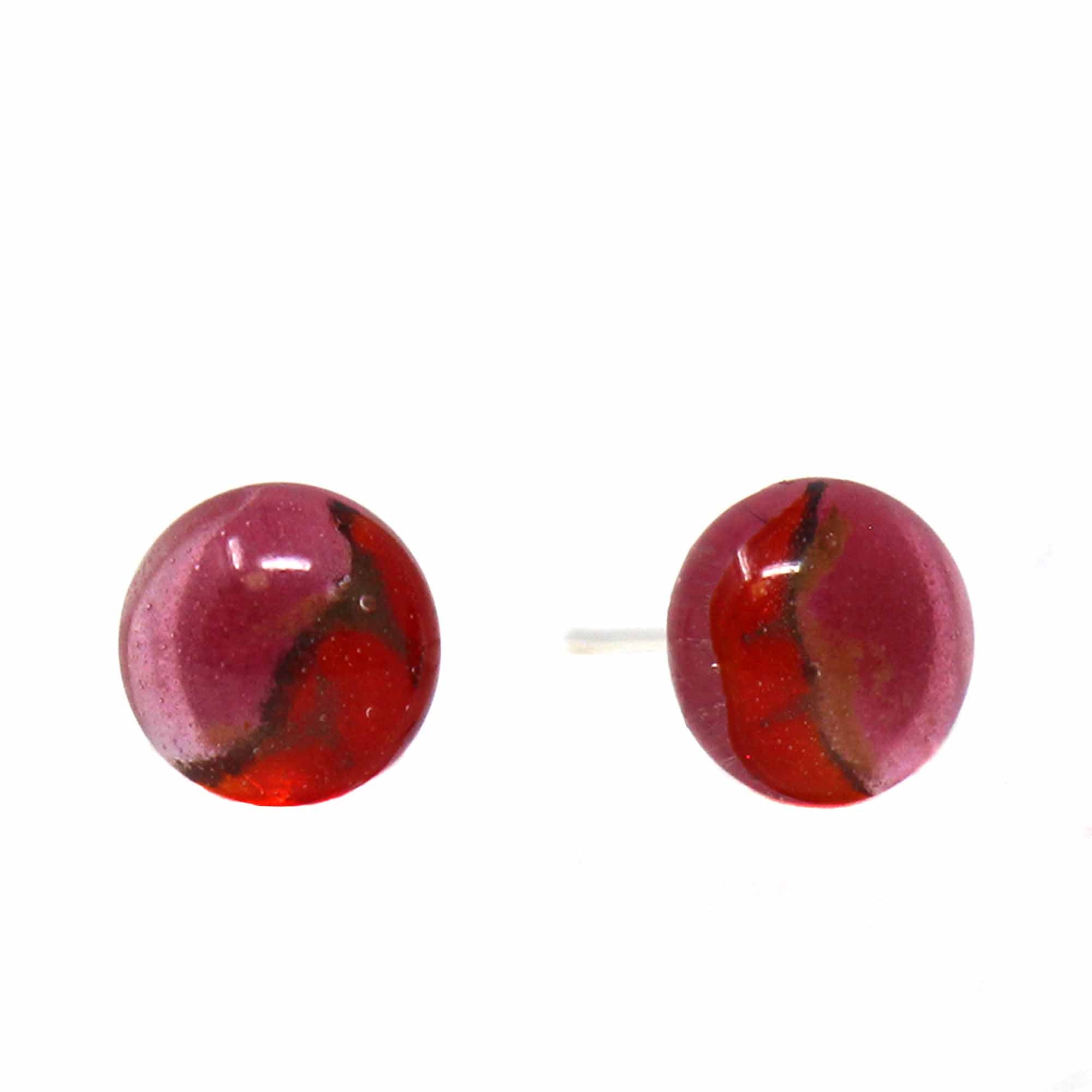Round Glass Stud Earrings - Red Red - Pack of 3