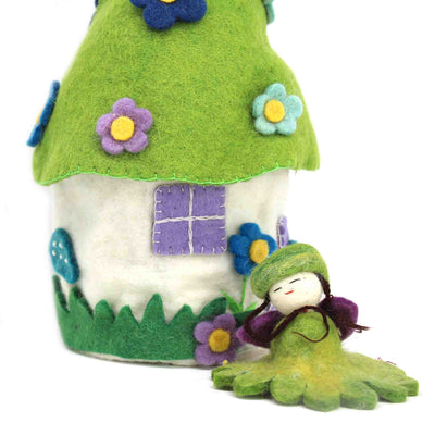 Handcrafted Blue Flower Felt Fairy House