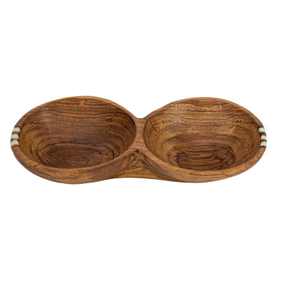 Rustic Double Olive Wood Bowl with Bone Inlay