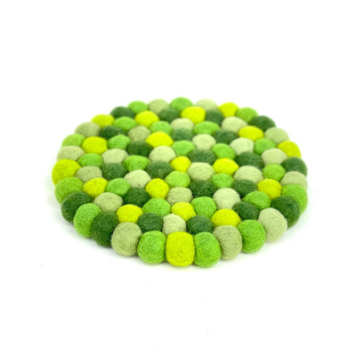 Felt Ball Trivet: Round, Meadow Green