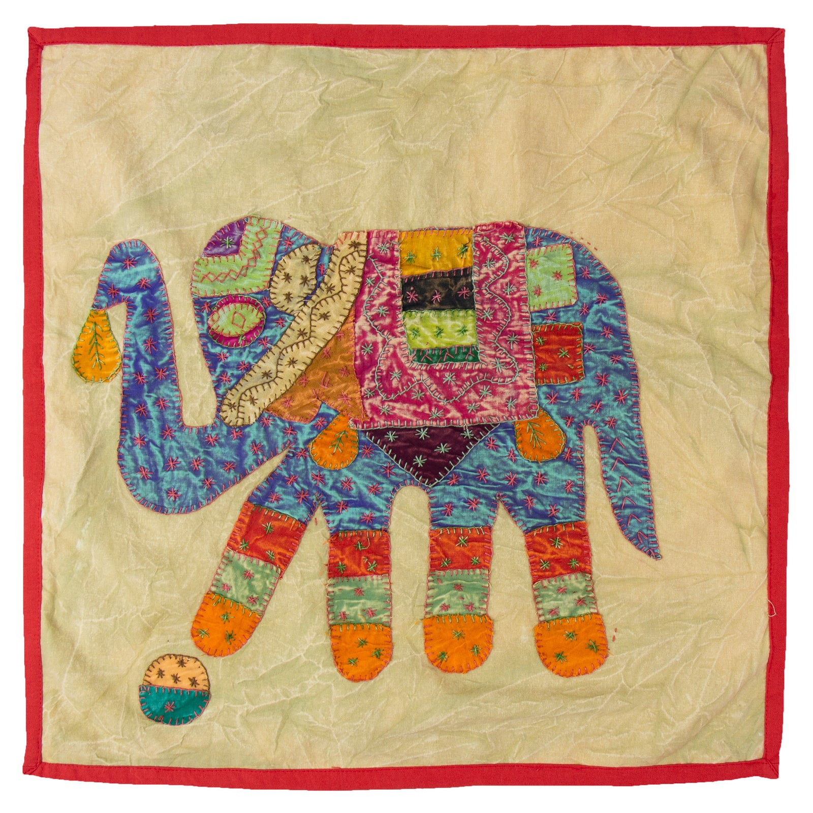 Upcycled Decorative Pillow Cover or Wall Tapestry with Elephant Applique - Colors will Vary