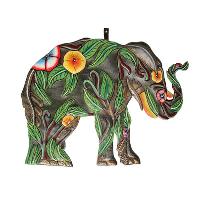 Hibiscus Elephant Haitian Metal Art, 14 inch