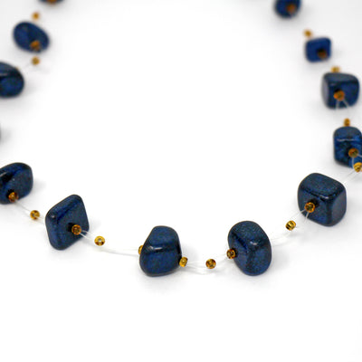 Floating Stone & Maasai Bead Necklace, Dark Blue
