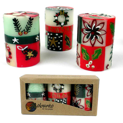 Christmas Hand-Painted Votive Candles, Boxed Set of 3 (Ukhisimusi Design)