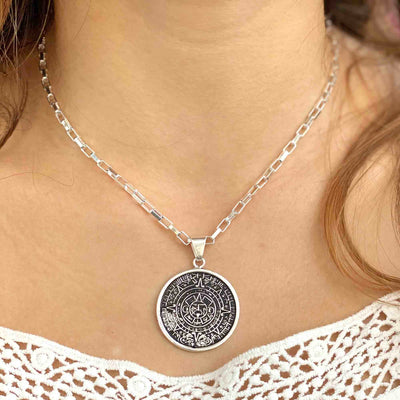 Alpaca Silver Aztec Calendar Pendant (chain not incl)