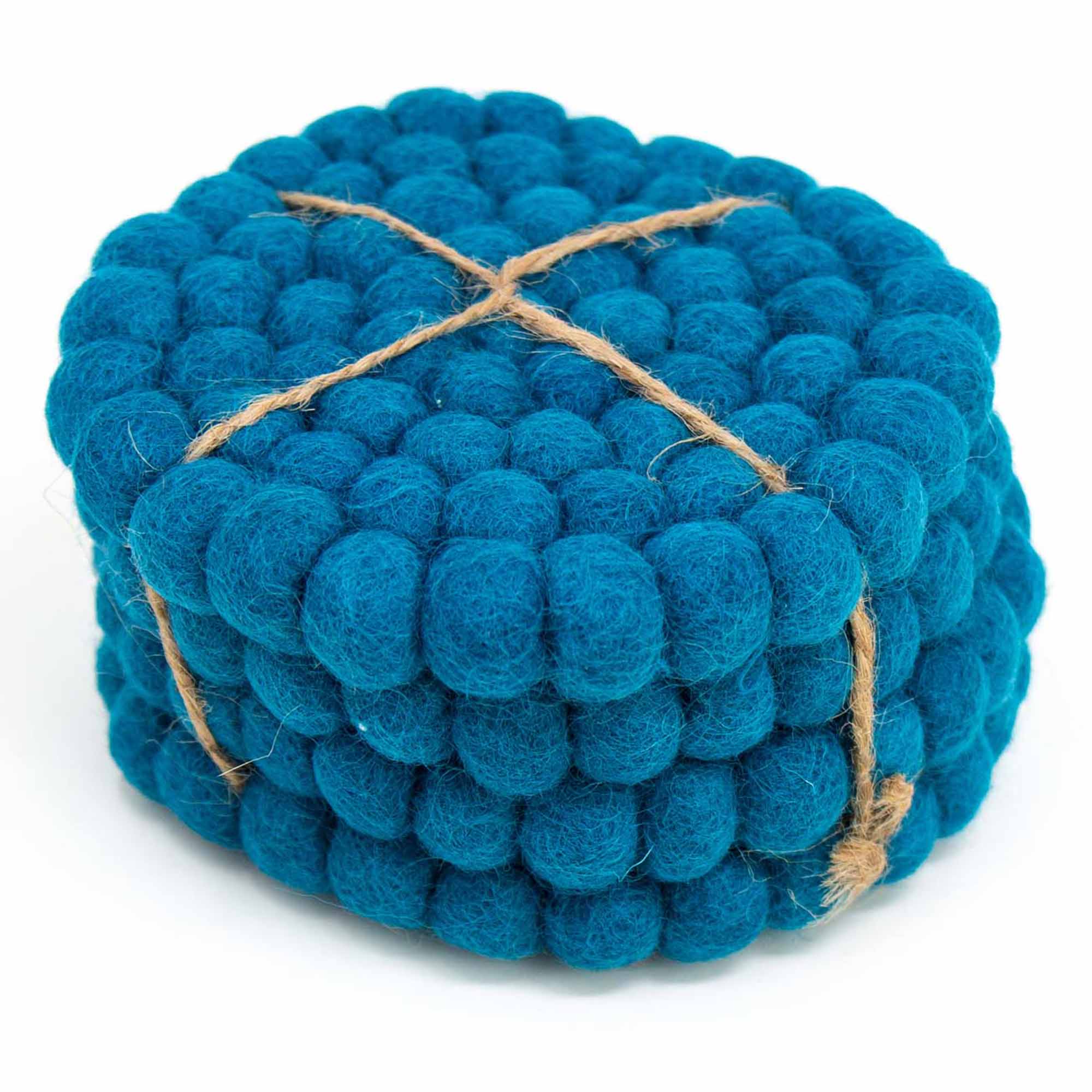 Teal Felt Ball Coasters, Set of 4