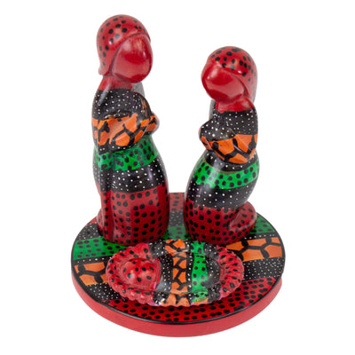 Soapstone Painted 3-Piece + Base Creche Nativity Set Vibrant Colors