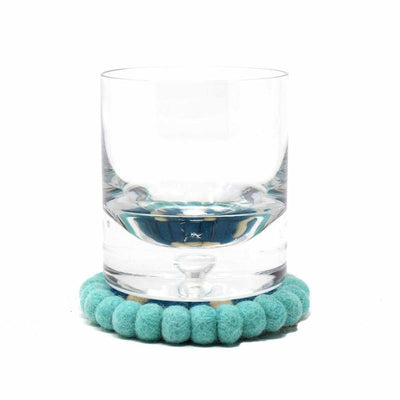 Turquoise Flower Felt Ball Coasters, Set of 4