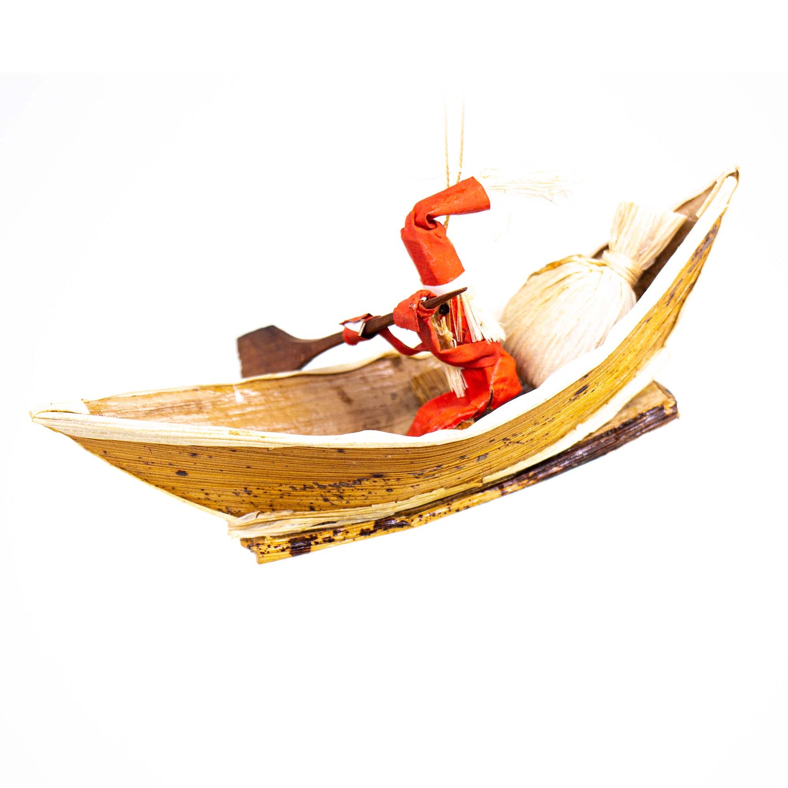 Banana Fiber Santa in a Boat Ornament