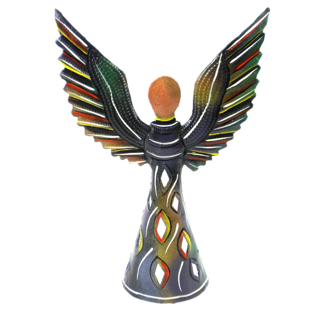 Standing Angel Haitian Metal Drum Tabletop Décor, 9"