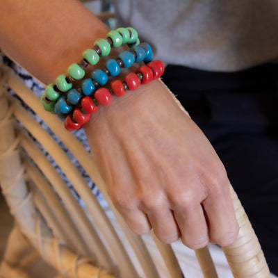 Handcrafted Stackable Set Clay Bead Bracelets from Haitian Artisans, Contrast Hues