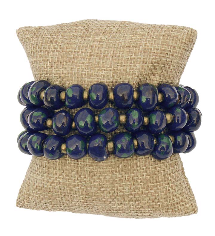 Handcrafted Clay Bead Bracelet from Haitian Artisans, Navy Blue - Set of 3