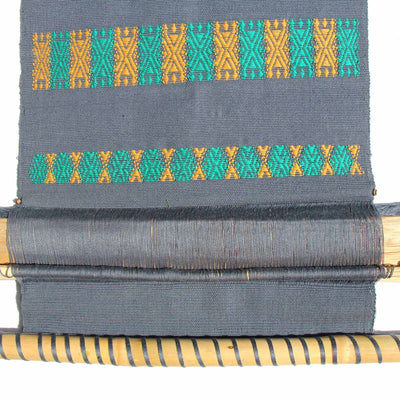 Guatemalan Hand Loom Wall Tapestry, Smoky Blue with Mustard