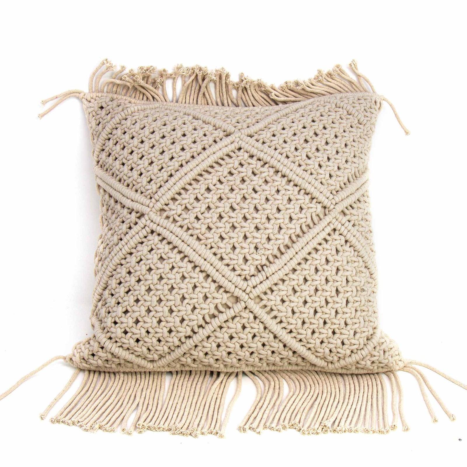 Macrame Pillow with Fringe, Square 14 inch