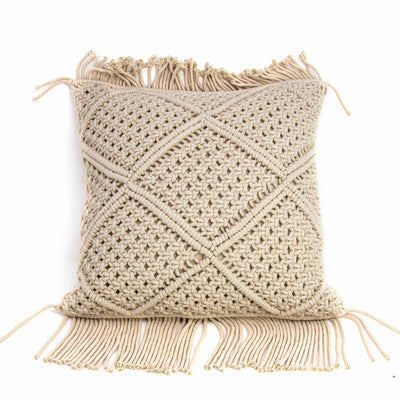 Macrame Pillow with Fringe, Square 14 inch