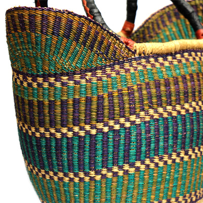 Bolga Tote, Mixed Colors with Leather Handle