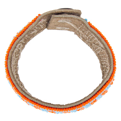 Maasai Bead Leather Wrap Bracelet, Orange and Turquoise