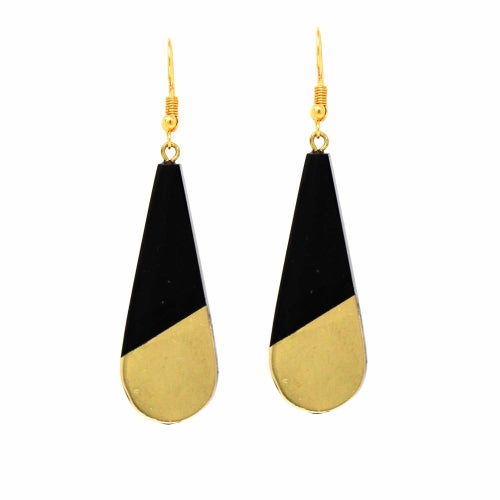 Brass & Black Horn Teardrop Earrings - Pack of 3