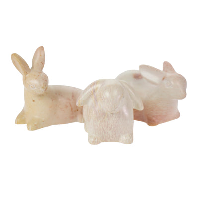 3-Piece Set - Soapstone Carved Floppy Bunnies