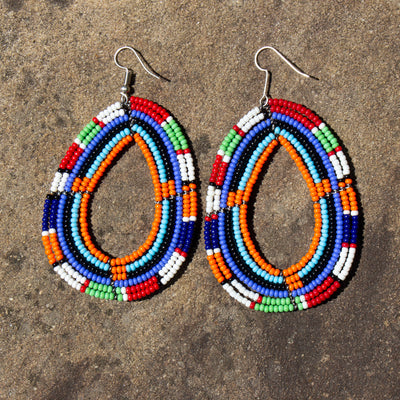 PACK OF 5 -Maasai Bead Contrasting Multicolor Teardrop Earrings