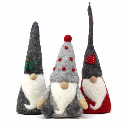 Handcrafted Felt Holiday Gnomes, Set of 3