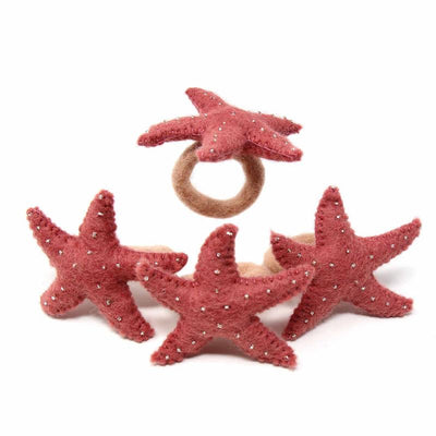 Dark Rose Starfish Felt Napkin Rings, Set of 4