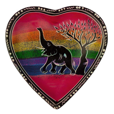 Soapstone Heart Trinket Bowl - Medium - Rainbow African Elephant Acacia Tree