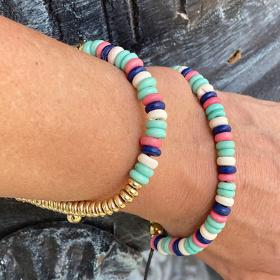 Adjustable Bone Bead Bracelet,  Mint and Pink - Pack of 5