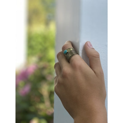 Turquoise Stone Adjustable Brass Ring - Pack of 3
