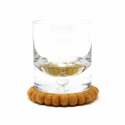 Gold Flower Felt Ball Coasters, Set of 4
